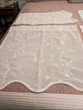 Set Of 4 Sheer White Embroidered Curtain Panel